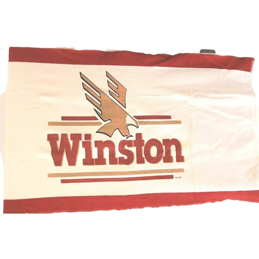 Vintage WINSTON Beach Towel Eagle Deadstock Cigarettes TERRYCLOTH White Red